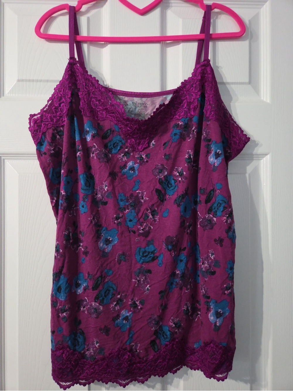 Lane Bryant Purple Floral Lace-Trim Camisole with Blue Floral Print Size 22/24